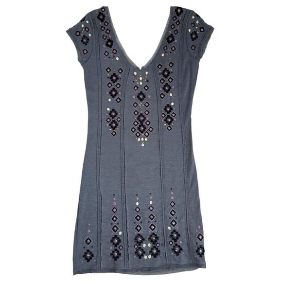 Free People Women S Mini Dress Gray Jeweled Boho Revenge Bodycon Embroidered - Picture 1 of 11